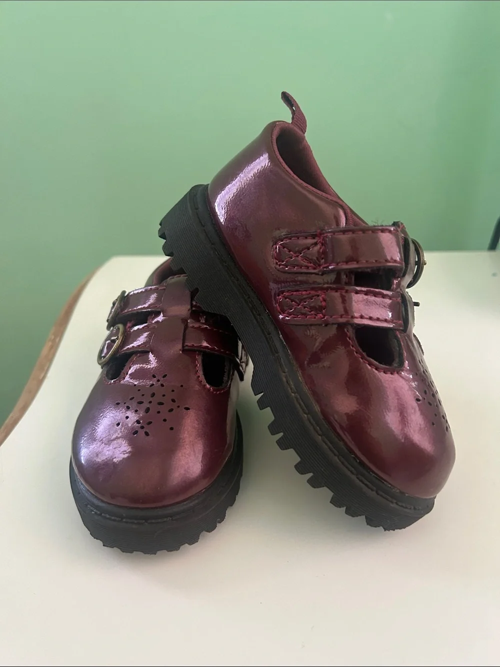 Girls' Metallic Burgundy Mary Jane Shoes with Buckle